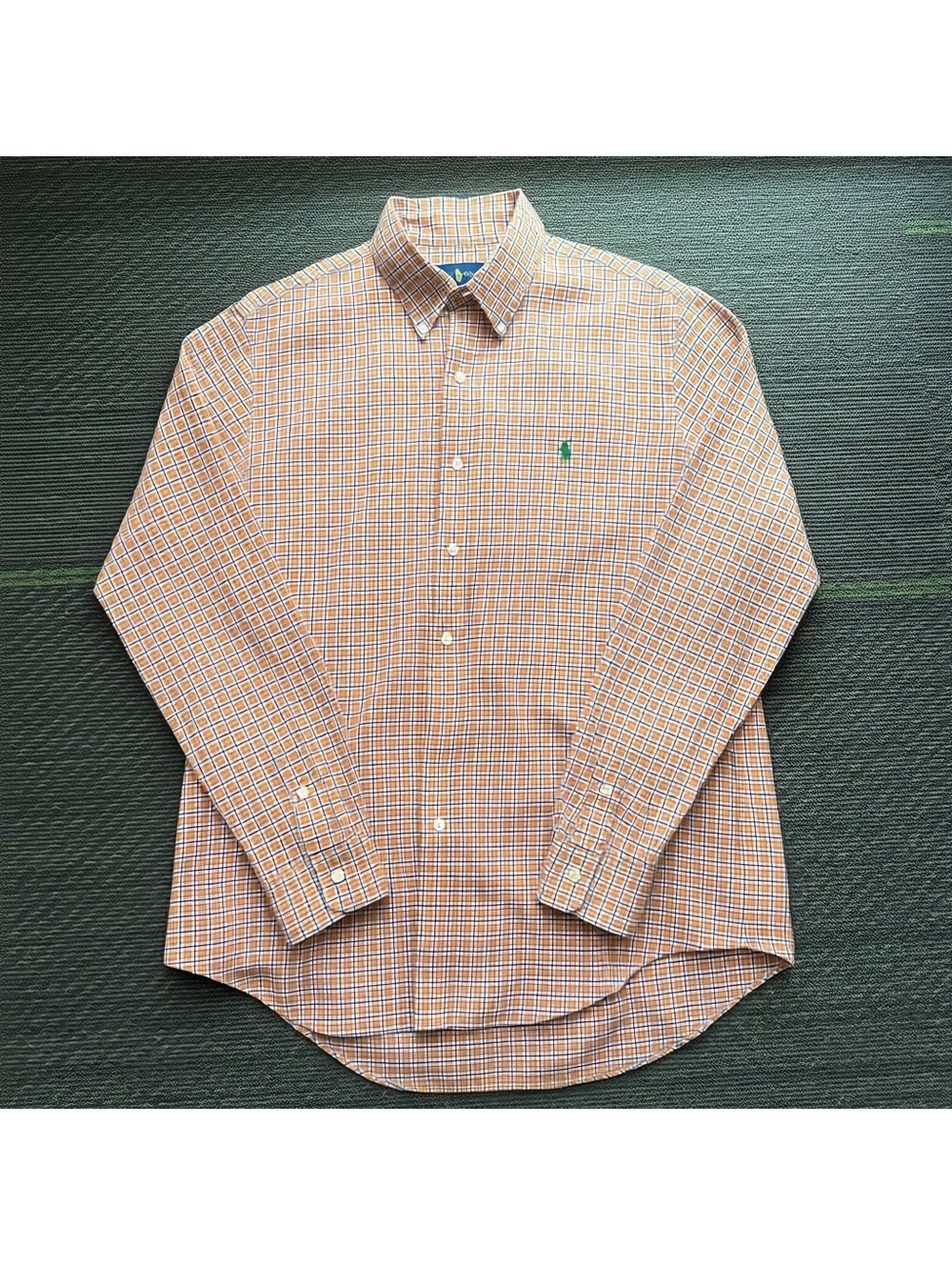 Ralph Lauren Mens Large Orange Plaid Short Sleeve Button Down Casual Shirt